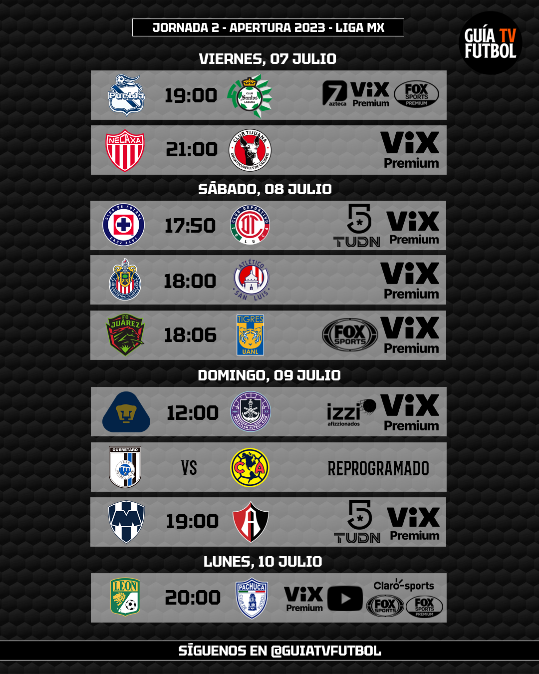 Jornada 2 Liga MX Apertura 2023 Fútbol En Vivo México Guía TV Liga MX